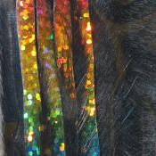 Hareline Dubbin Bling Rabbit Strips 1/8-Black Holo Rainbow