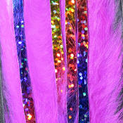 Hareline Dubbin Bling Rabbit Strips 1/8-Hot Pink Holo Rainbow