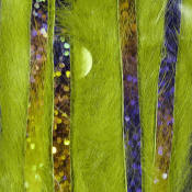 Hareline Dubbin Bling Rabbit Strips 1/8-Olive Holo Rainbow