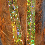 Hareline Dubbin Bling Rabbit Strips 1/8-Crawfish Orange Holo Gold